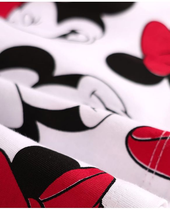 Babyhug Disney Cotton Knit Frill Sleeves Frocks with Minnie Mouse Graphics Pack of 2 - Red & White