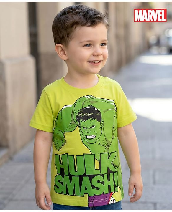 Babyhug Marvel Cotton Knit Half Sleeves T-Shirt With Avengers Graphics - Green