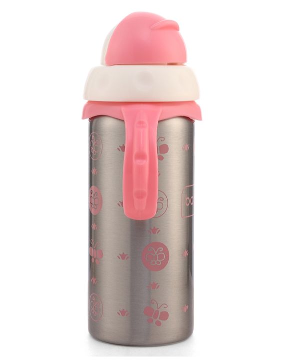 Babyhug 2-in-1 Stainless Steel Twin Handle Straw Sipper Blue - 180 ml| Dishwasher and Sterilizer Safe| Slow Flow Nipple| Straw Sipper with Flip Cap| Water Bottle| Leak Proof| Standard Neck Bottle