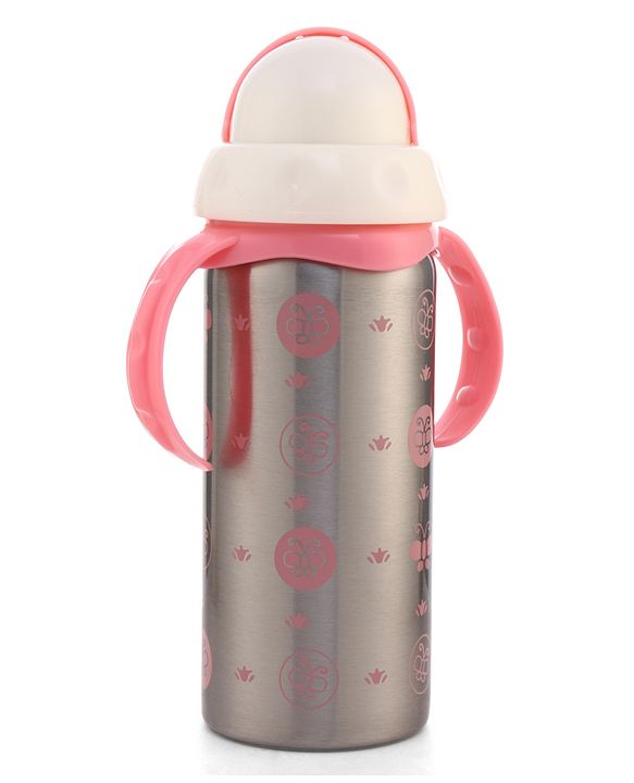 Babyhug 2-in-1 Stainless Steel Twin Handle Straw Sipper Blue - 180 ml| Dishwasher and Sterilizer Safe| Slow Flow Nipple| Straw Sipper with Flip Cap| Water Bottle| Leak Proof| Standard Neck Bottle