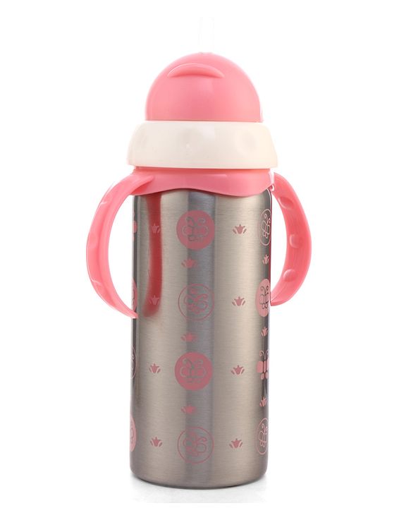 Babyhug 2-in-1 Stainless Steel Twin Handle Straw Sipper Blue - 180 ml| Dishwasher and Sterilizer Safe| Slow Flow Nipple| Straw Sipper with Flip Cap| Water Bottle| Leak Proof| Standard Neck Bottle
