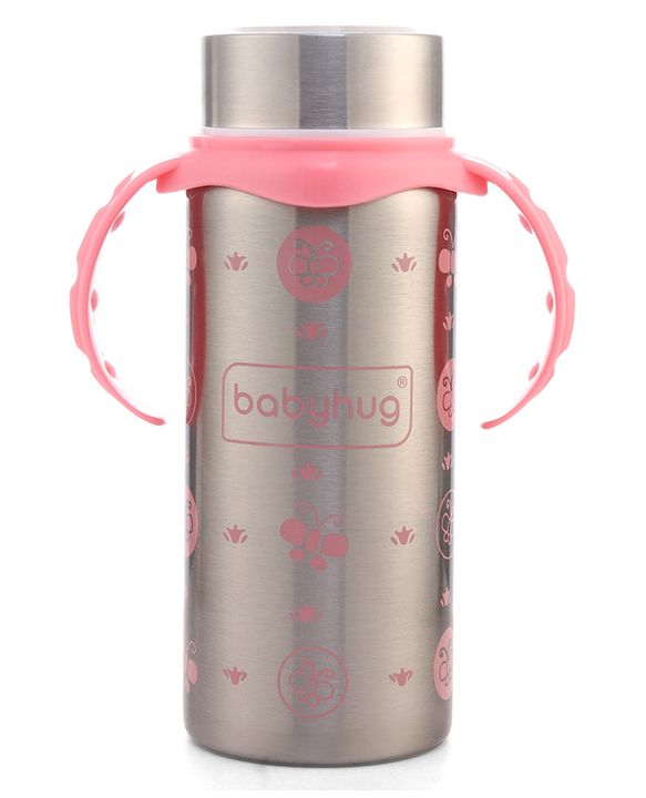 Babyhug 2-in-1 Stainless Steel Twin Handle Straw Sipper Blue - 180 ml| Dishwasher and Sterilizer Safe| Slow Flow Nipple| Straw Sipper with Flip Cap| Water Bottle| Leak Proof| Standard Neck Bottle