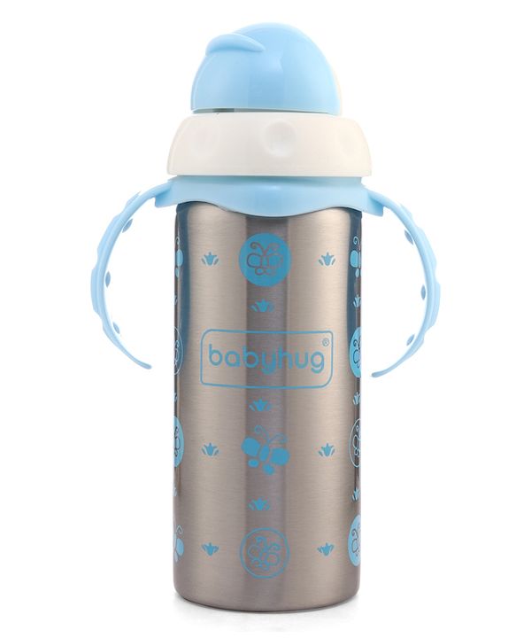 Babyhug 2-in-1 Stainless Steel Twin Handle Straw Sipper Pink - 180 ml| Dishwasher and Sterilizer Safe| Slow Flow Nipple| Straw Sipper with Flip Cap| Water Bottle| Leak Proof| Standard Neck Bottle