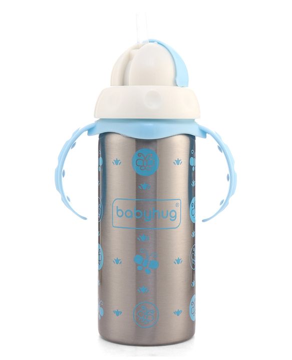 Babyhug 2-in-1 Stainless Steel Twin Handle Straw Sipper Pink - 180 ml| Dishwasher and Sterilizer Safe| Slow Flow Nipple| Straw Sipper with Flip Cap| Water Bottle| Leak Proof| Standard Neck Bottle