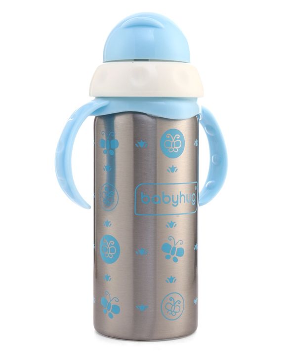 Babyhug 2-in-1 Stainless Steel Twin Handle Straw Sipper Pink - 180 ml| Dishwasher and Sterilizer Safe| Slow Flow Nipple| Straw Sipper with Flip Cap| Water Bottle| Leak Proof| Standard Neck Bottle