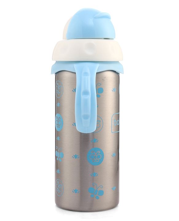 Babyhug 2-in-1 Stainless Steel Twin Handle Straw Sipper Pink - 180 ml| Dishwasher and Sterilizer Safe| Slow Flow Nipple| Straw Sipper with Flip Cap| Water Bottle| Leak Proof| Standard Neck Bottle