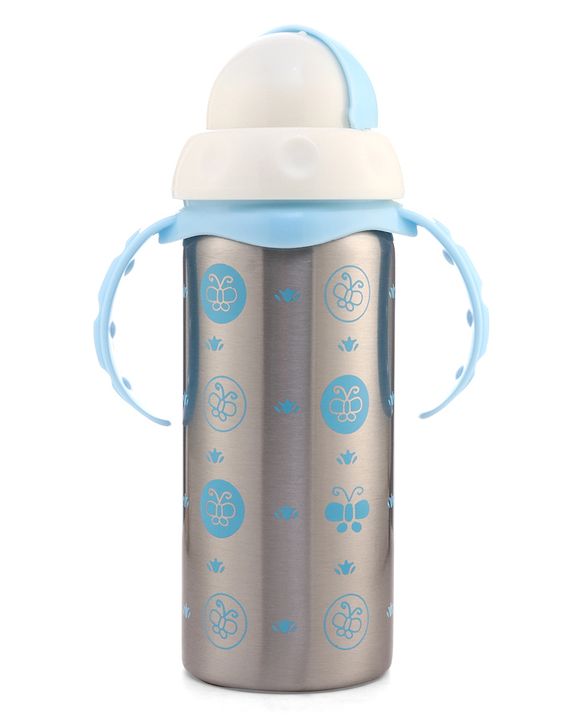 Babyhug 2-in-1 Stainless Steel Twin Handle Straw Sipper Pink - 180 ml| Dishwasher and Sterilizer Safe| Slow Flow Nipple| Straw Sipper with Flip Cap| Water Bottle| Leak Proof| Standard Neck Bottle