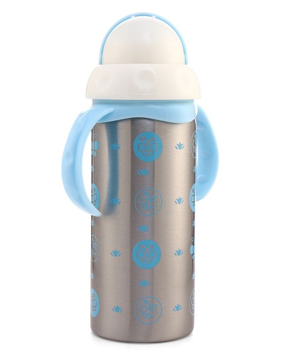Babyhug 2-in-1 Stainless Steel Twin Handle Straw Sipper Pink - 180 ml| Dishwasher and Sterilizer Safe| Slow Flow Nipple| Straw Sipper with Flip Cap| Water Bottle| Leak Proof| Standard Neck Bottle