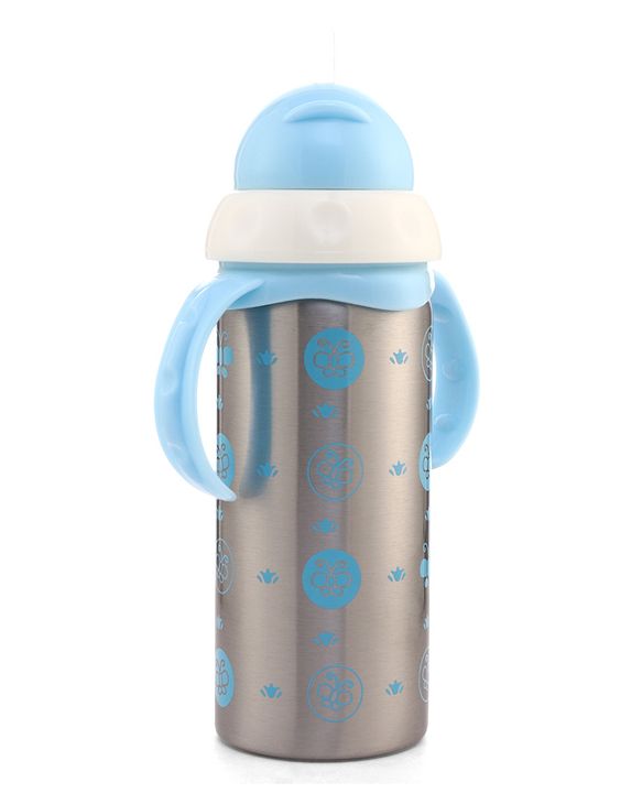 Babyhug 2-in-1 Stainless Steel Twin Handle Straw Sipper Pink - 180 ml| Dishwasher and Sterilizer Safe| Slow Flow Nipple| Straw Sipper with Flip Cap| Water Bottle| Leak Proof| Standard Neck Bottle