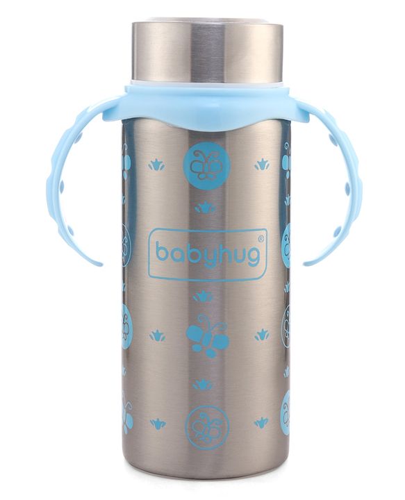 Babyhug 2-in-1 Stainless Steel Twin Handle Straw Sipper Pink - 180 ml| Dishwasher and Sterilizer Safe| Slow Flow Nipple| Straw Sipper with Flip Cap| Water Bottle| Leak Proof| Standard Neck Bottle