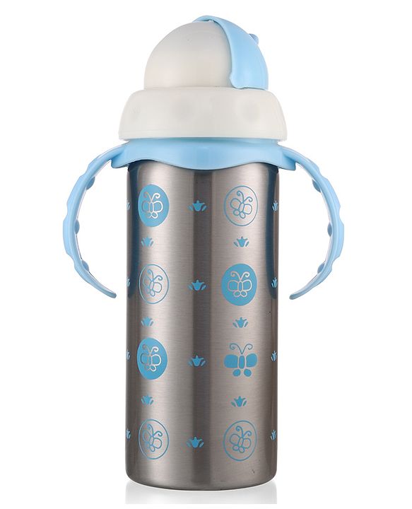 Babyhug 2-in-1 Stainless Steel Twin Handle Straw Sipper Pink - 180 ml| Dishwasher and Sterilizer Safe| Slow Flow Nipple| Straw Sipper with Flip Cap| Water Bottle| Leak Proof| Standard Neck Bottle