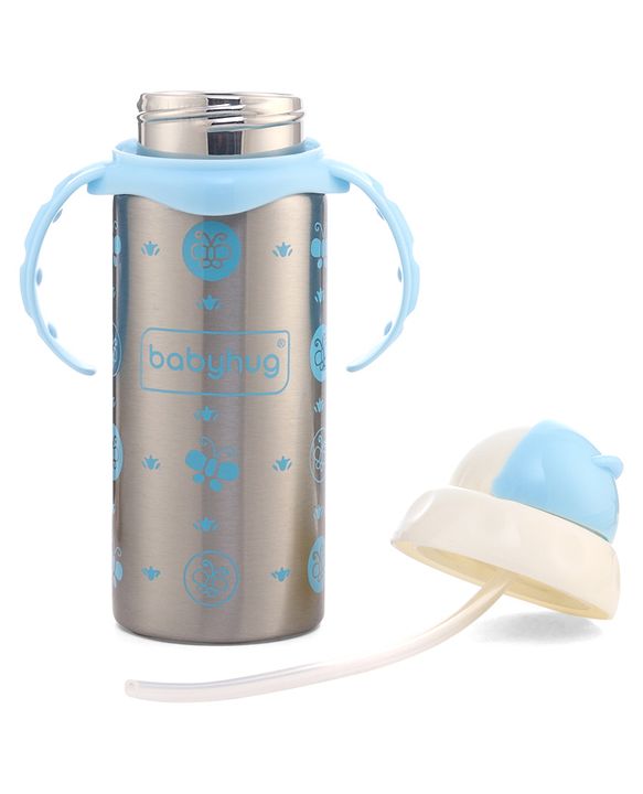Babyhug 2-in-1 Stainless Steel Twin Handle Straw Sipper Pink - 180 ml| Dishwasher and Sterilizer Safe| Slow Flow Nipple| Straw Sipper with Flip Cap| Water Bottle| Leak Proof| Standard Neck Bottle