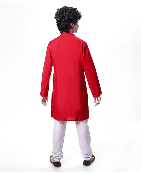 Pine Kids Woven Full Sleeves Floral & Sequinned Detailing Kurta & Pyjama Set - Red