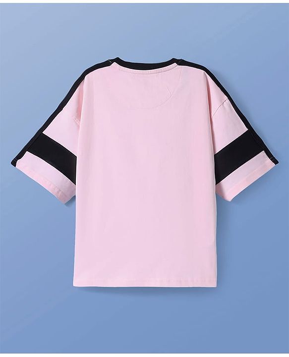 Pine Kids Cotton Knit Half Sleeves Cut & Sew Oversized T-Shirt with Text Print - Light Pink