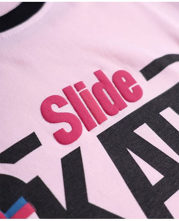 Pine Kids Cotton Knit Half Sleeves Cut & Sew Oversized T-Shirt with Text Print - Light Pink