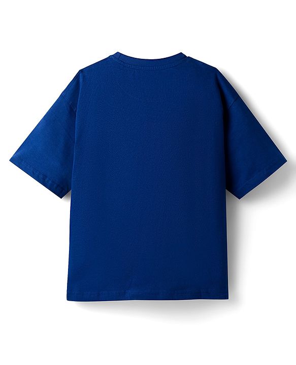 Pine Kids Cotton Knit Half Sleeves T-Shirt with Text Print - Navy Blue
