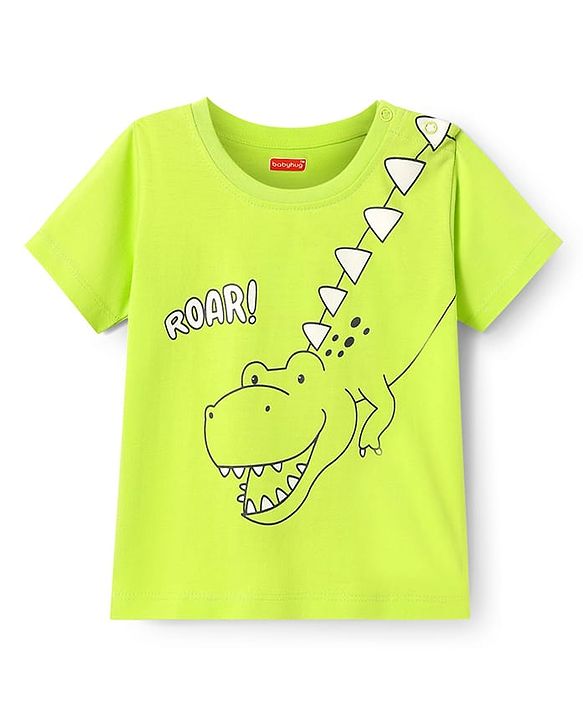 Babyhug Cotton Knit Half Sleeves T-Shirt with Crocodile Print - Neon Green