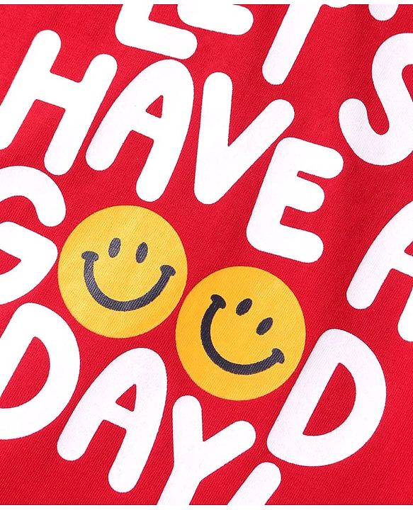 Babyhug Cotton Knit Half Sleeves T-Shirt with Text Print - Red