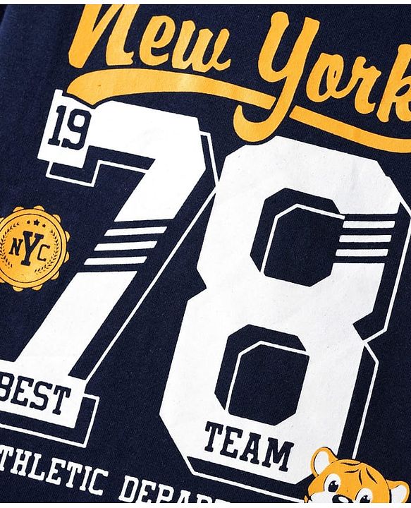 Babyhug Cotton  Knit Half Sleeves T-Shirt With Newyork Text Print - Navy Blue