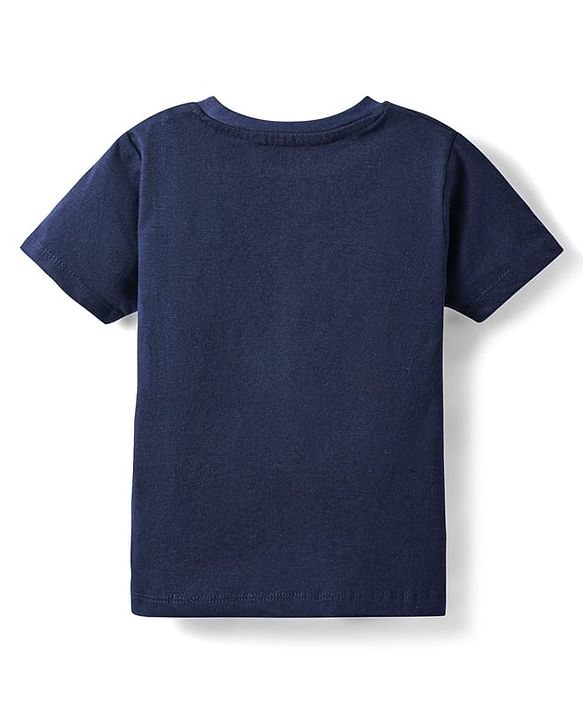 Babyhug Cotton  Knit Half Sleeves T-Shirt With Newyork Text Print - Navy Blue