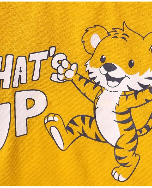 Babyhug Cotton Knit Half Sleeves T-Shirt With Whats Up Text Print -Yellow