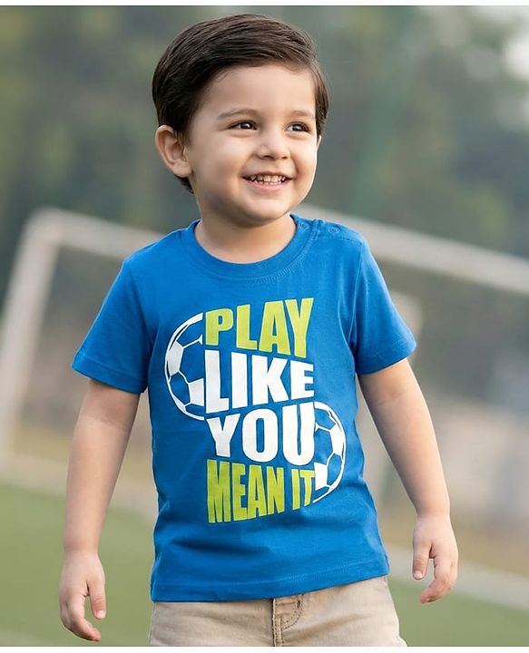 Babyhug Cotton Knit Half Sleeves T-Shirt With Play Like You Ment It Text Print - Blue