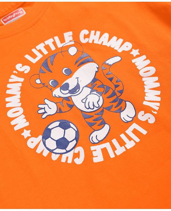 Babyhug Cotton  Knit Half Sleeves T-Shirt With Little Mommy's Champ Text Print - Orange