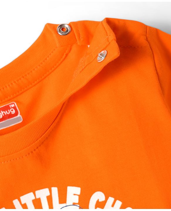 Babyhug Cotton  Knit Half Sleeves T-Shirt With Little Mommy's Champ Text Print - Orange