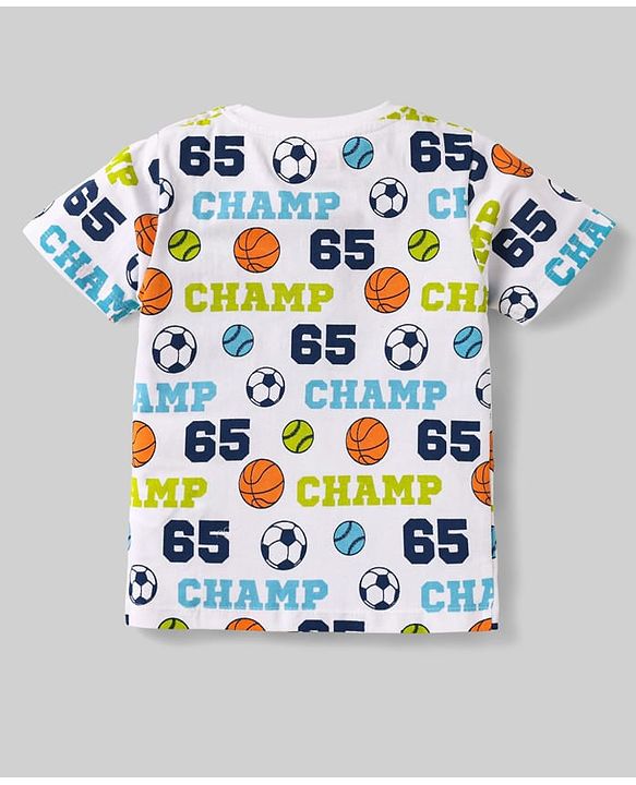 Babyhug Cotton Knit Half Sleeves T-Shirts with Sports Theme Print Pack of 3 - Orange White & Aqua Blue