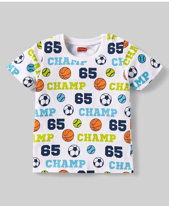 Babyhug Cotton Knit Half Sleeves T-Shirts with Sports Theme Print Pack of 3 - Orange White & Aqua Blue