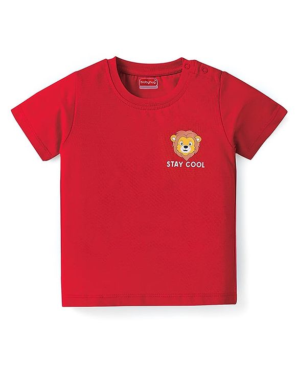 Babyhug Cotton Knit Half Sleeves T-Shirts With Animal Print Pack Of 3 - Red & Navy Blue