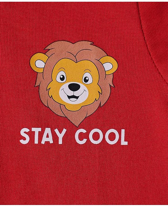 Babyhug Cotton Knit Half Sleeves T-Shirts With Animal Print Pack Of 3 - Red & Navy Blue