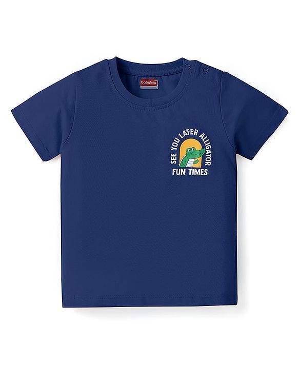 Babyhug Cotton Knit Half Sleeves T-Shirts With Animal Print Pack Of 3 - Red & Navy Blue
