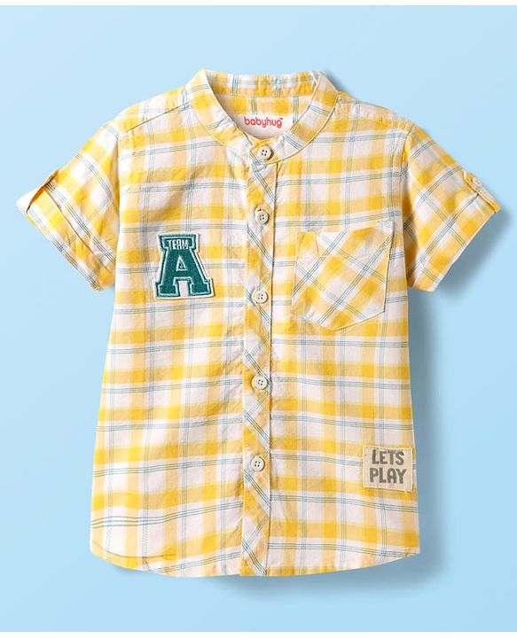 Babyhug Cotton Woven Half Sleeves Checkered Shirt - Yellow