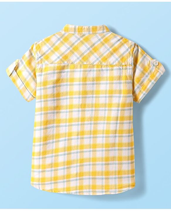 Babyhug Cotton Woven Half Sleeves Checkered Shirt - Yellow