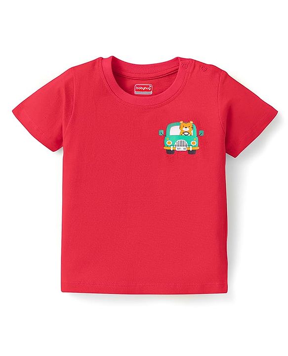 Babyhug Cotton Knit Half Sleeves T-Shirts With Animal & Vehicle Print Pack Of 3 - Red & Blue