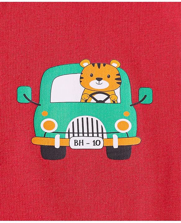 Babyhug Cotton Knit Half Sleeves T-Shirts With Animal & Vehicle Print Pack Of 3 - Red & Blue