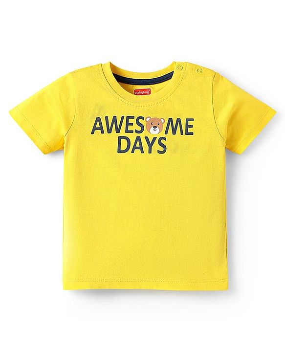 Babyhug Cotton Knit Half Sleeves T-Shirts with Bear Print Pack of 3 - Yellow Dark Red & Yellow