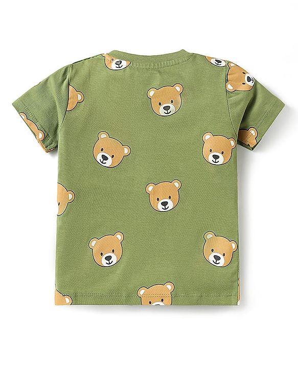 Babyhug Cotton Knit Half Sleeves T-Shirts with Bear Print Pack of 3 - Yellow Dark Red & Yellow