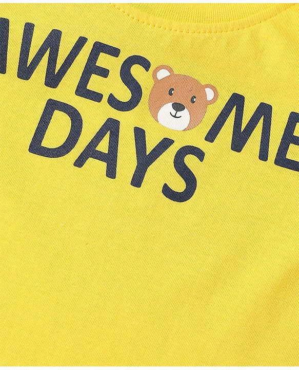 Babyhug Cotton Knit Half Sleeves T-Shirts with Bear Print Pack of 3 - Yellow Dark Red & Yellow