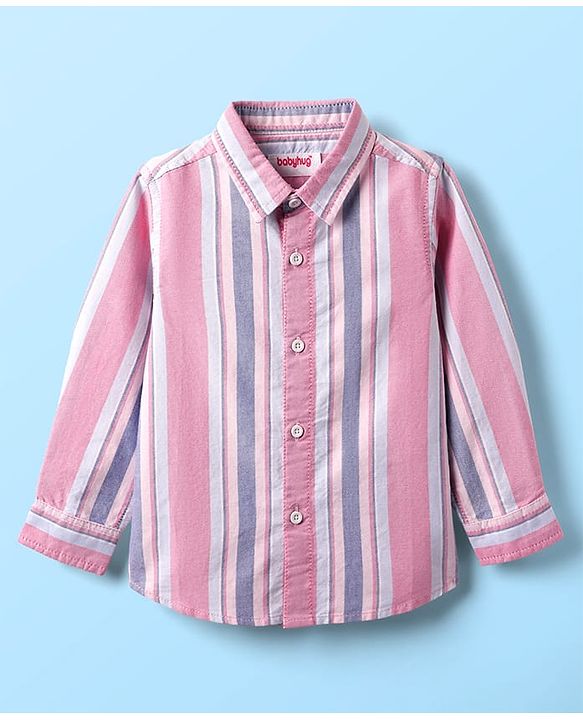 Babyhug Cotton Woven Full Sleeves Shirt With Stripes - Pink