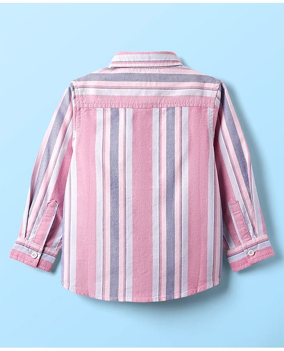 Babyhug Cotton Woven Full Sleeves Shirt With Stripes - Pink