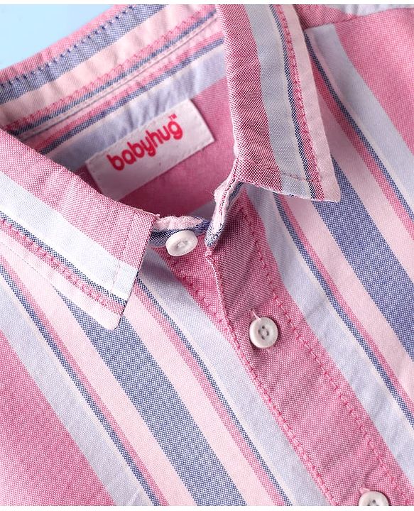 Babyhug Cotton Woven Full Sleeves Shirt With Stripes - Pink