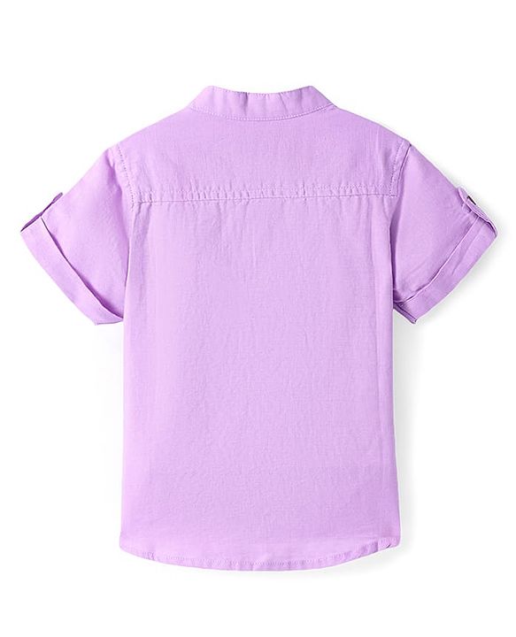 Babyhug Cotton Woven Half Sleeves Solid Color Shirt With Mandarin Collar - Lavender