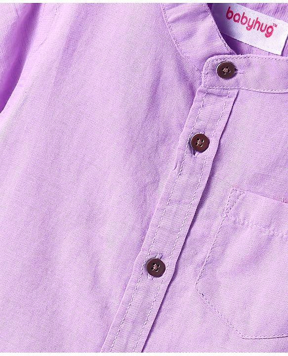 Babyhug Cotton Woven Half Sleeves Solid Color Shirt With Mandarin Collar - Lavender