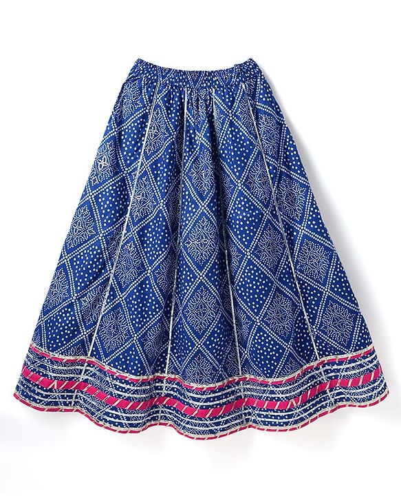 Pine Kids Rayon Woven Full Sleeves Choli Lehenga Set & Dupatta With Bandhani Print & Lace Detailing - Blue