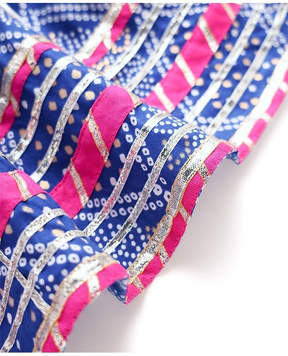 Pine Kids Rayon Woven Full Sleeves Choli Lehenga Set & Dupatta With Bandhani Print & Lace Detailing - Blue
