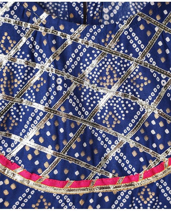 Pine Kids Rayon Woven Full Sleeves Choli Lehenga Set & Dupatta With Bandhani Print & Lace Detailing - Blue