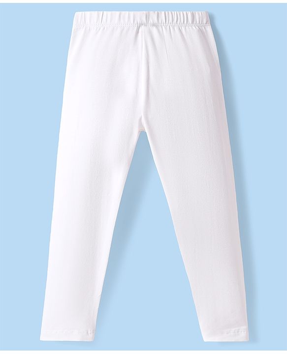 Babyhug Cotton Lycra Full Length Skinny Fit Solid Leggings with Stretch - White