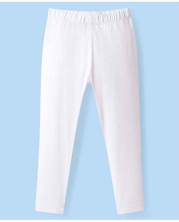Babyhug Cotton Lycra Full Length Skinny Fit Solid Leggings with Stretch - White